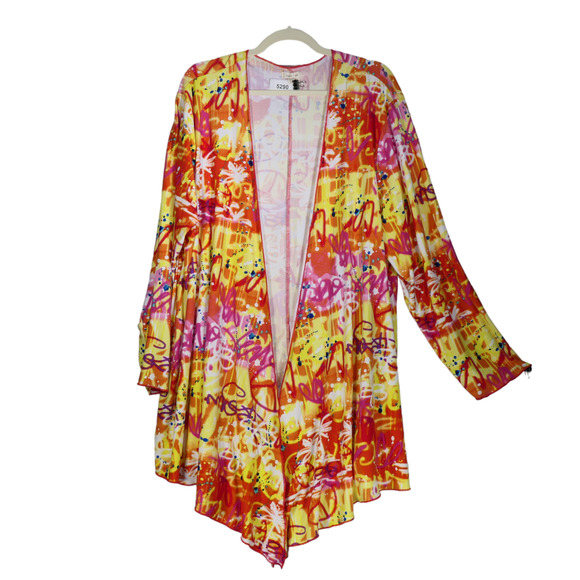 Paper Tee Cardigan Sweater Womens Size 3X Graffiti Long Duster Open Boho Hip - Picture 1 of 13